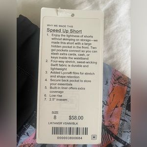 Lululemon speed up shorts size 8 NWT